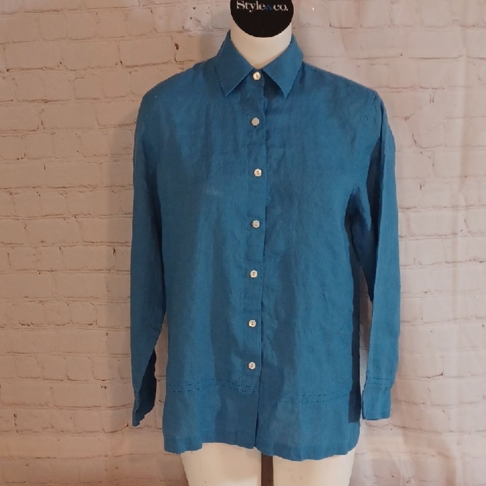 Talbots Y2K100 % Linen Irish Linen Womans Button Down Long Sleeve 6
